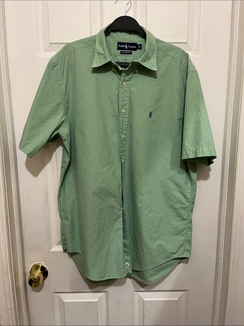 Ralph Lauren Light Green Short-Sleeve Button-Down with Subtle Plaid